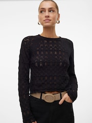 VERO MODA Black Long Sleeve Crochet Round Neck Top - Image 4 of 6