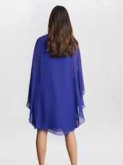 Gina Bacconi Blue Laura Chiffon Cape And Beaded Neck Dress - Image 2 of 6