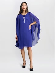 Gina Bacconi Blue Laura Chiffon Cape And Beaded Neck Dress - Image 3 of 6