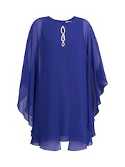 Gina Bacconi Blue Laura Chiffon Cape And Beaded Neck Dress - Image 6 of 6