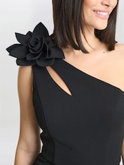Gina Bacconi Portia One Shoulder Flower Maxi Black Dress - Изображение 4 из 5