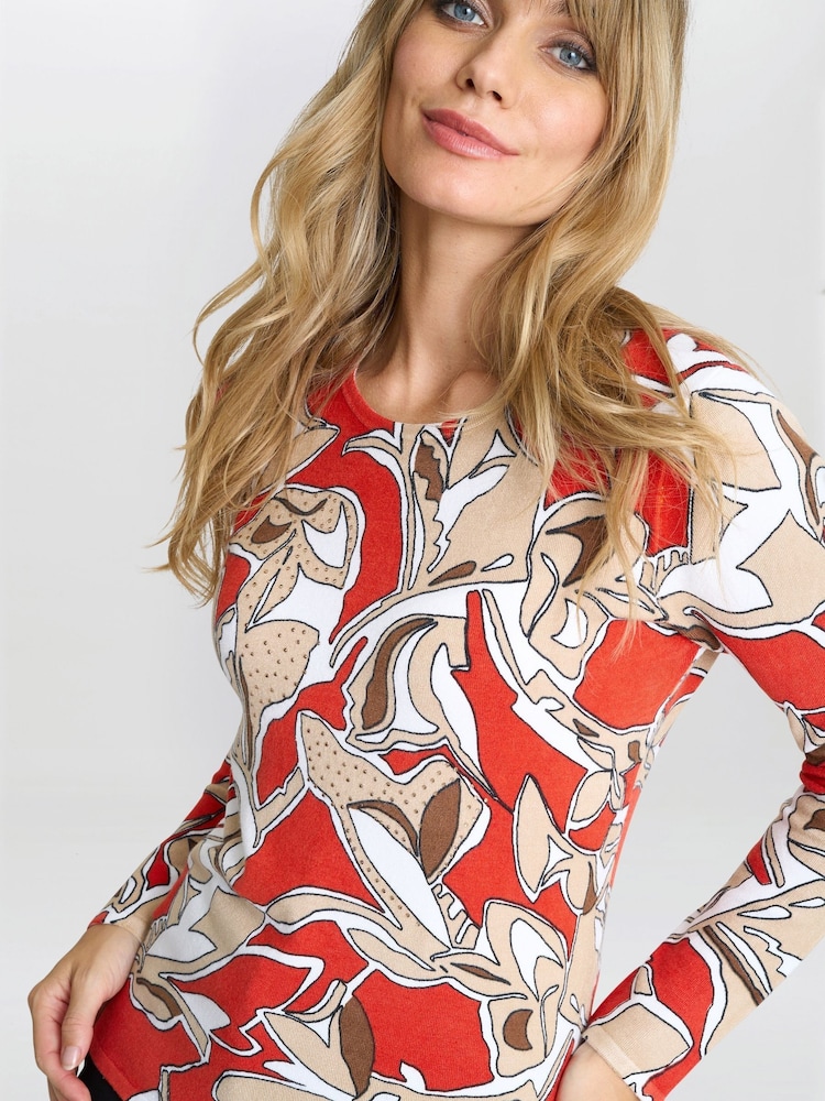 Gina Bacconi Orange Jadelyn Floral Print Jumper With Diamanties - Image 3 of 5