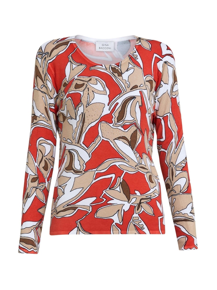 Gina Bacconi Orange Jadelyn Floral Print Jumper With Diamanties - Image 5 of 5