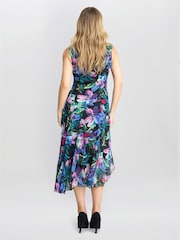 Gina Bacconi Lisbeth Floral Print Chiffon Asymmetric Hem Black Dress - Image 2 of 5