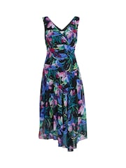 Gina Bacconi Lisbeth Floral Print Chiffon Asymmetric Hem Black Dress - Image 5 of 5
