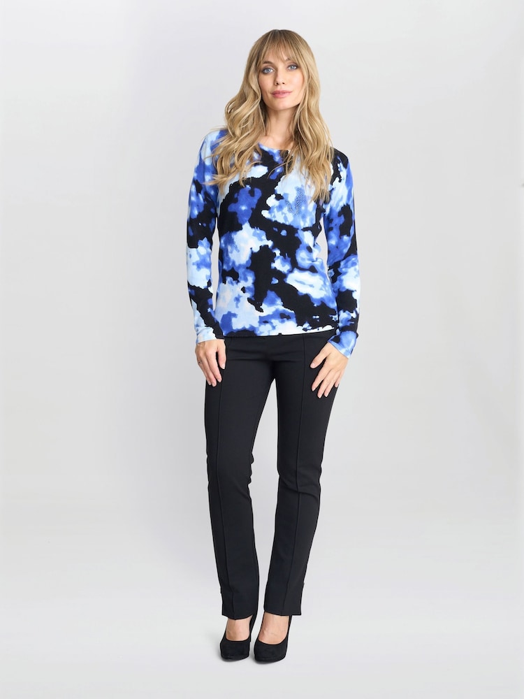 Gina Bacconi Blue Malinda Abstract Tye Dye Print Jumper With Diamantes - Image 1 of 5