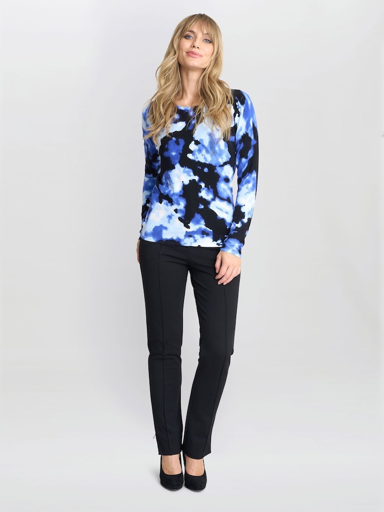 Gina Bacconi Blue Malinda Abstract Tye Dye Print Jumper With Diamantes - Image 3 of 5