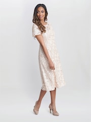 Gina Bacconi Pink Mylene Embroidered Floral A-Line Midi Dress - Image 1 of 5