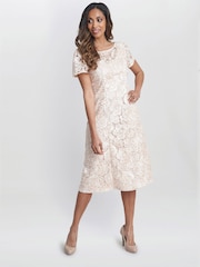 Gina Bacconi Pink Mylene Embroidered Floral A-Line Midi Dress - Image 2 of 5