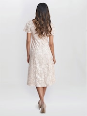Gina Bacconi Pink Mylene Embroidered Floral A-Line Midi Dress - Image 3 of 5
