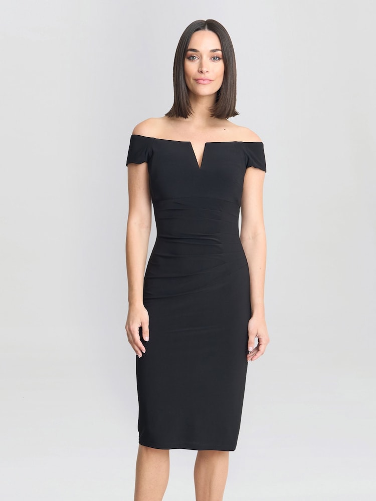 Gina Bacconi Cath Short Off Shoulder Black Dress - Image 2 of 7