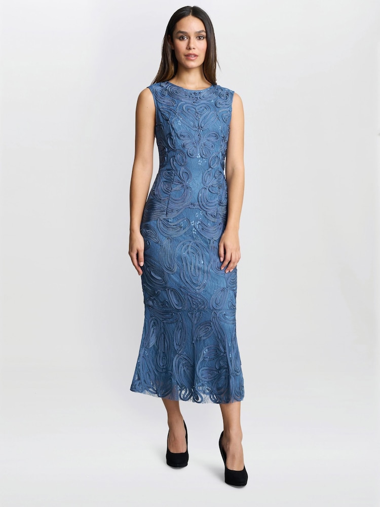 Gina Bacconi Blue Roxanne Corded Dress - Image 1 of 5