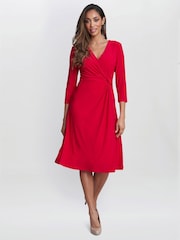 Gina Bacconi Red Antonia Jersey Wrap Dress - Image 1 of 5
