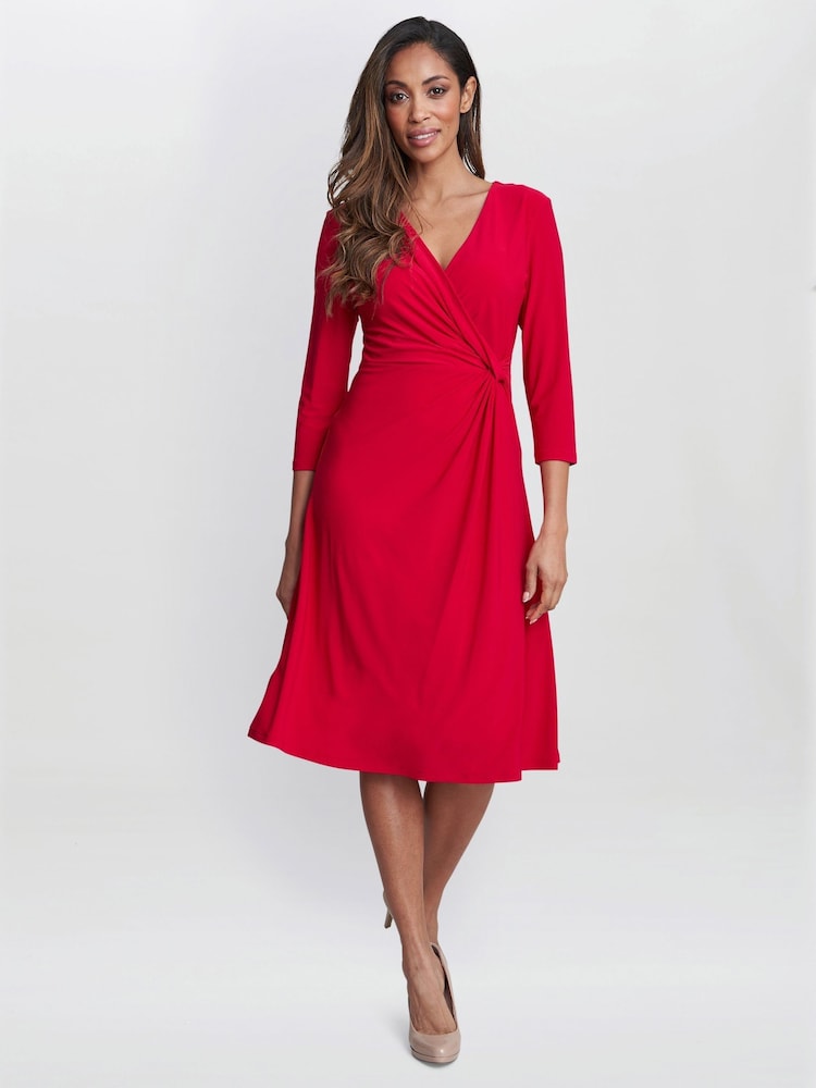 Gina Bacconi Red Antonia Jersey Wrap Dress - Image 1 of 5 Gina Bacconi Red Antonia Jersey Wrap Dress - Image 1 of 5
