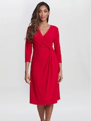 Gina Bacconi Red Antonia Jersey Wrap Dress - Image 3 of 5