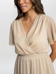 Gina Bacconi Gold Cheri Metallic Knit Tiered Dress - Image 4 of 5