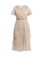 Gina Bacconi Gold Cheri Metallic Knit Tiered Dress - Image 5 of 5