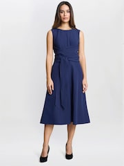 Gina Bacconi Blue Cathleen Crepe Tie Waist Dress - Image 1 of 5