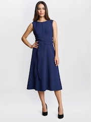 Gina Bacconi Blue Cathleen Crepe Tie Waist Dress - Image 3 of 5