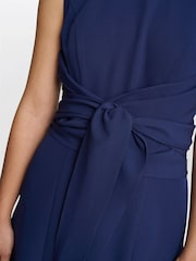 Gina Bacconi Blue Cathleen Crepe Tie Waist Dress - Image 4 of 5