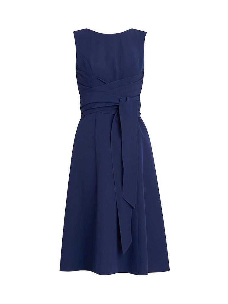 Gina Bacconi Blue Cathleen Crepe Tie Waist Dress - Image 5 of 5