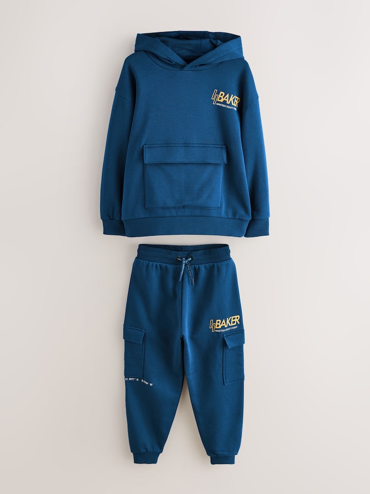 Baker by Ted Baker Oversized Blue Graphic Hoodie and Joggers Set - Image 1 of 7