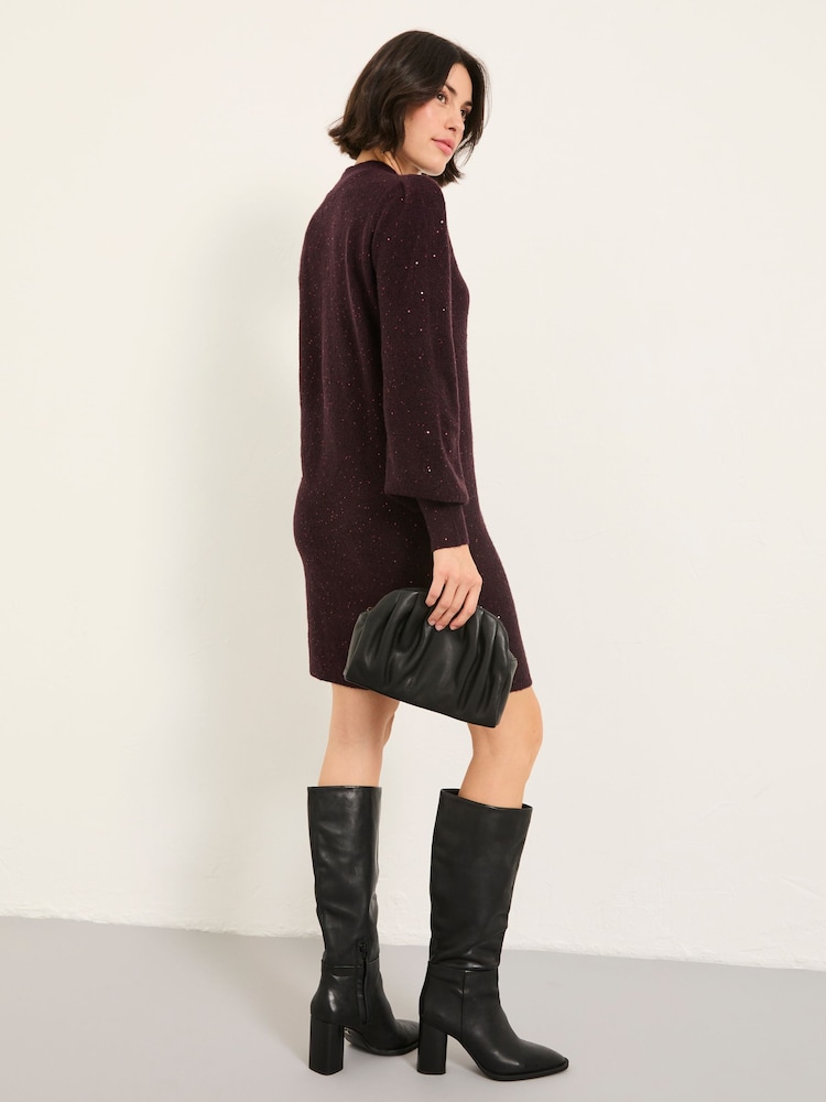 FatFace Burgundy Red Petite Sparkle Knit Dress - Image 2 of 6 FatFace Burgundy Red Petite Sparkle Knit Dress - Image 2 of 6