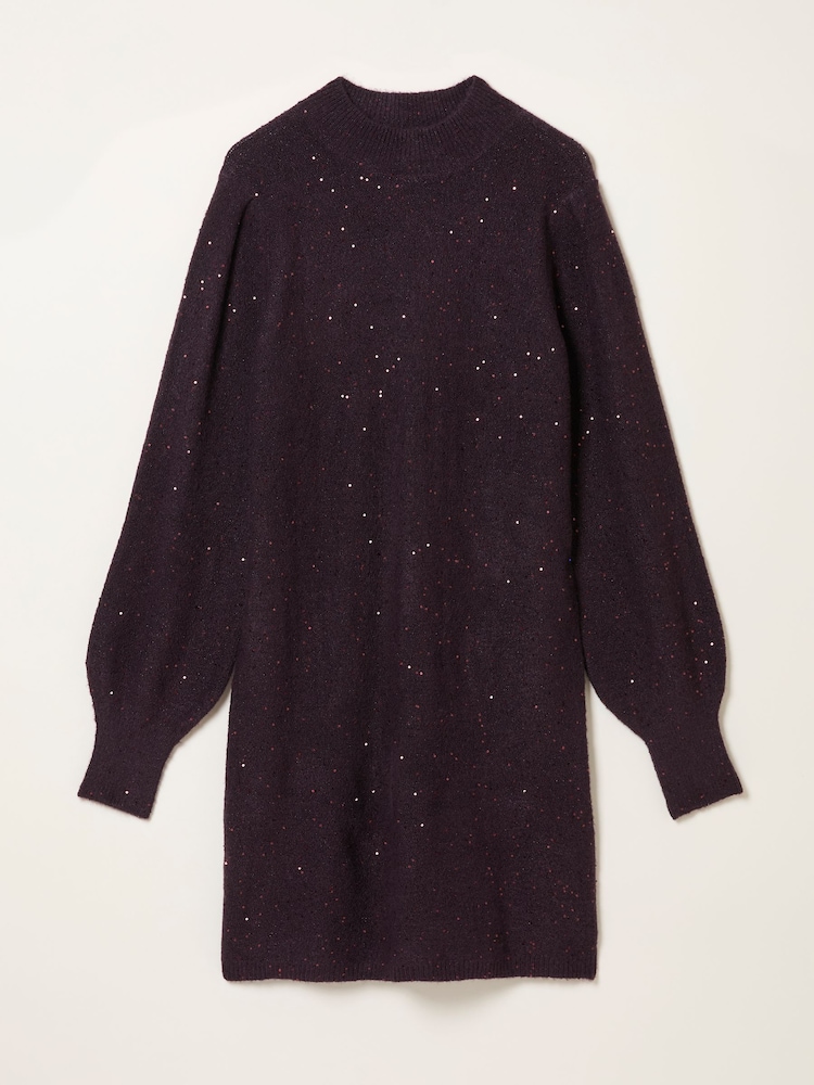 FatFace Burgundy Red Petite Sparkle Knit Dress - Image 6 of 6