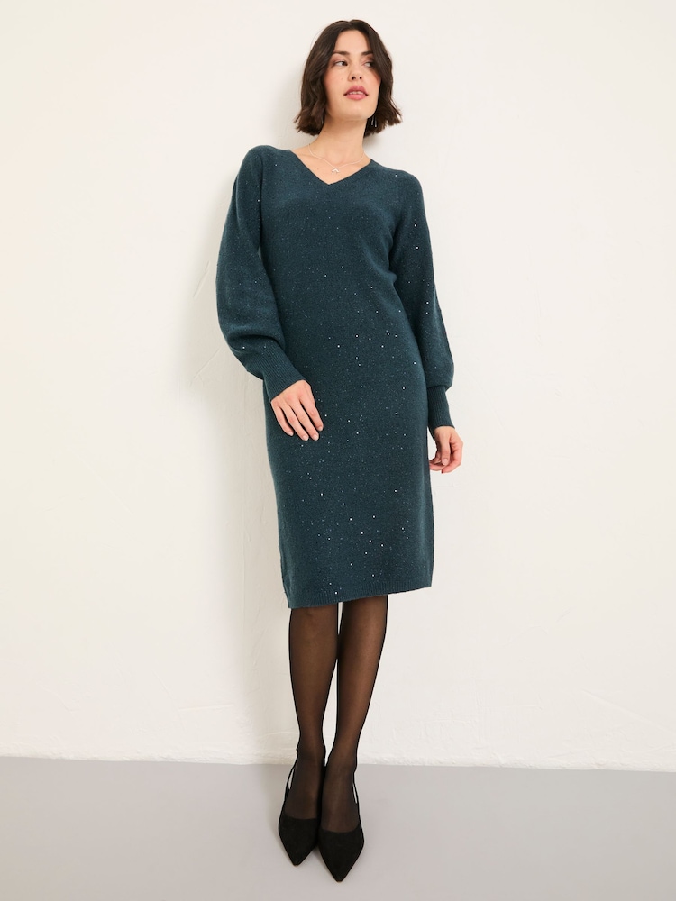 Petrolblau - FatFace Sparkle Knit Midi Dress - Bild 1 von 6