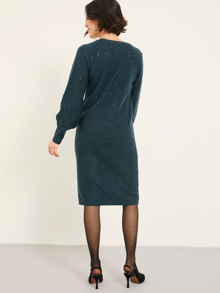 Petrolblau - FatFace Sparkle Knit Midi Dress - Bild 2 von 6