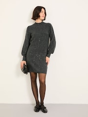 FatFace Charcoal Grey Sparkle Knit Dress - Image 3 of 6