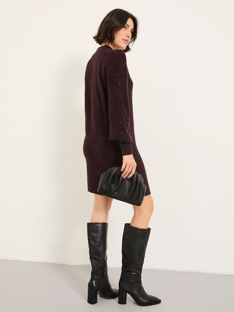FatFace Burgundy Red Sparkle Knit Dress - Image 2 of 6