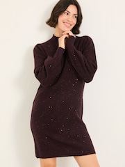 FatFace Burgundy Red Sparkle Knit Dress - Image 3 of 6