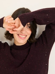 FatFace Burgundy Red Sparkle Knit Dress - Image 4 of 6