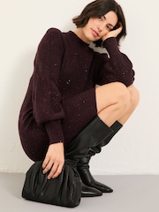 FatFace Burgundy Red Sparkle Knit Dress - Image 5 of 6