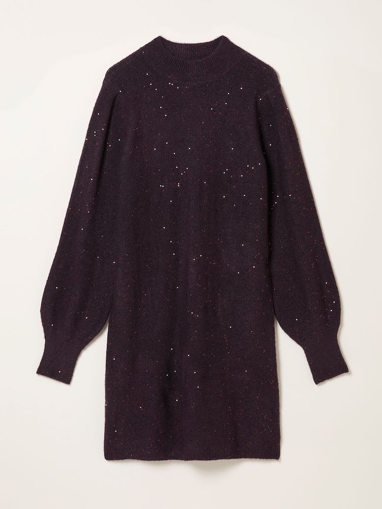 FatFace Burgundy Red Sparkle Knit Dress - Image 6 of 6