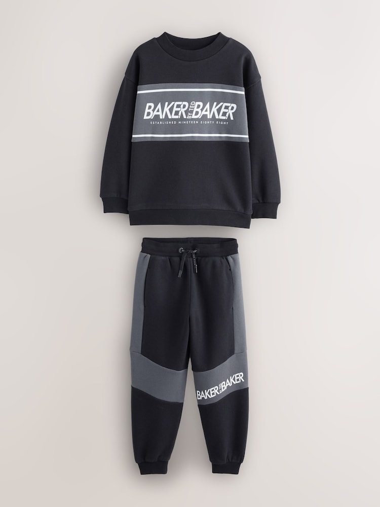 Baker by Ted Baker Oversized Black Graphic Sweatshirt and Joggers Set - Image 1 of 7