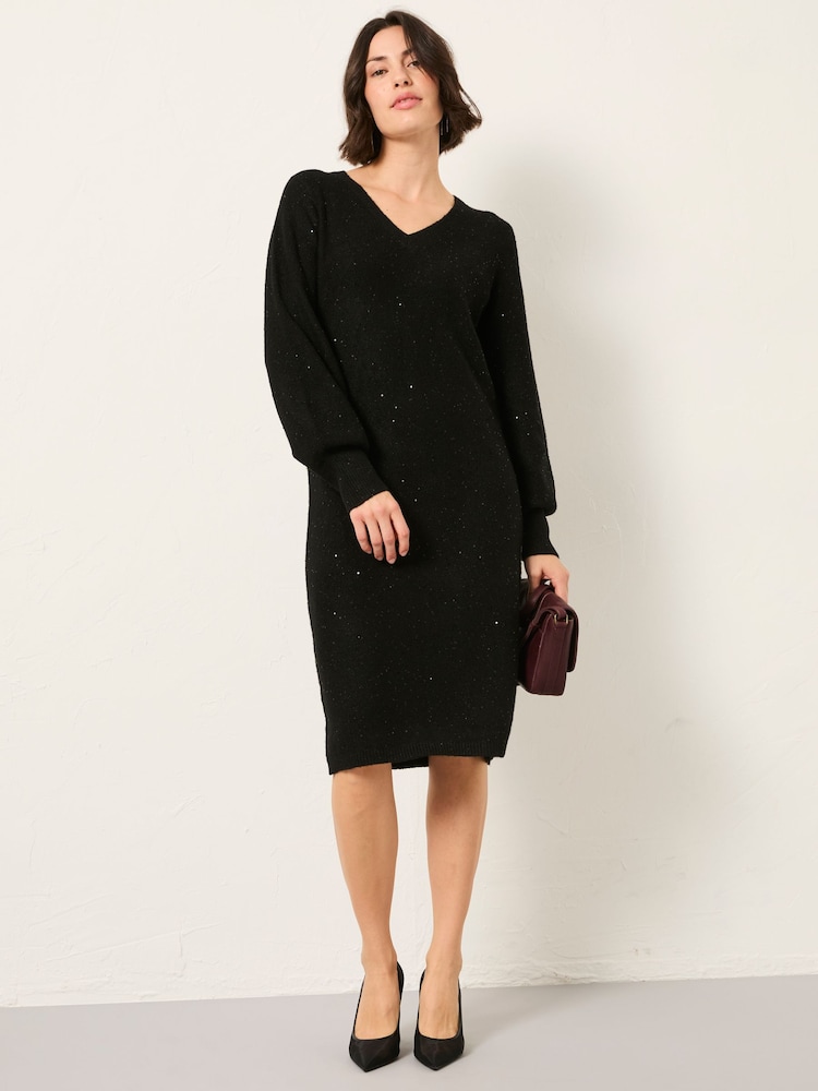FatFace Black Sparkle Knit Midi Dress - Image 1 of 6 FatFace Black Sparkle Knit Midi Dress - Image 1 of 6