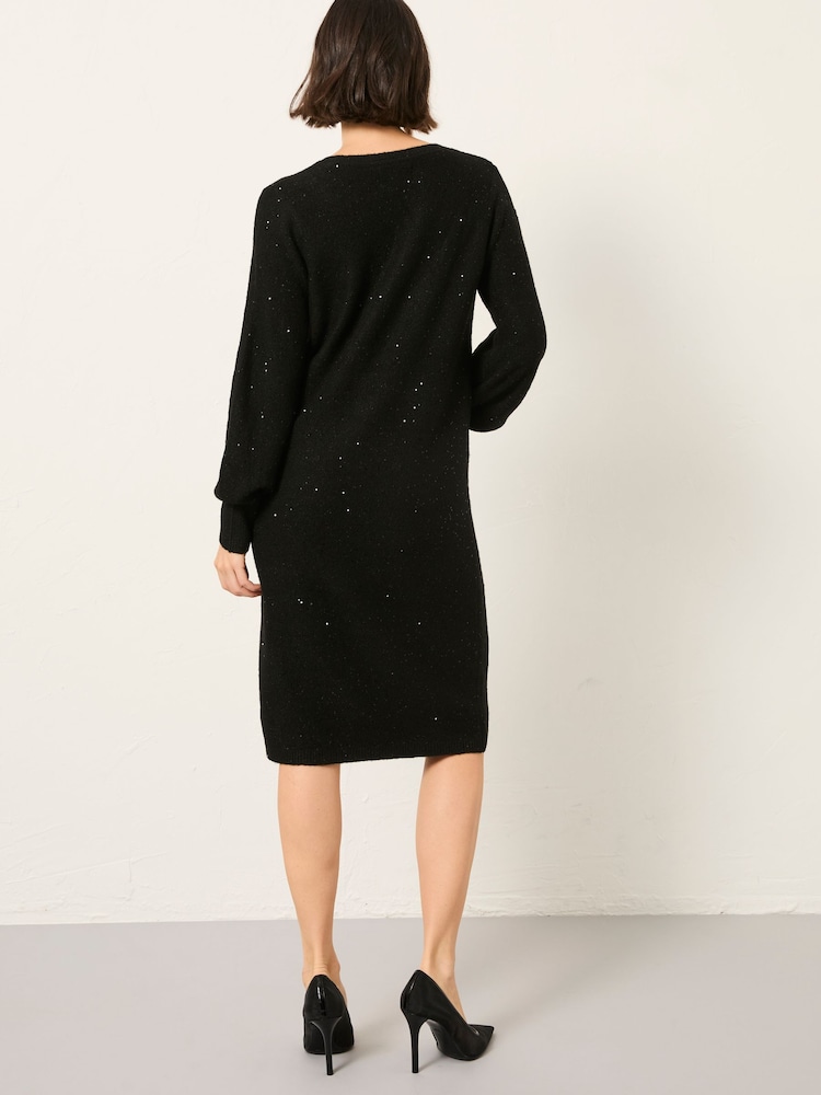 FatFace Black Sparkle Knit Midi Dress - Image 2 of 6 FatFace Black Sparkle Knit Midi Dress - Image 2 of 6