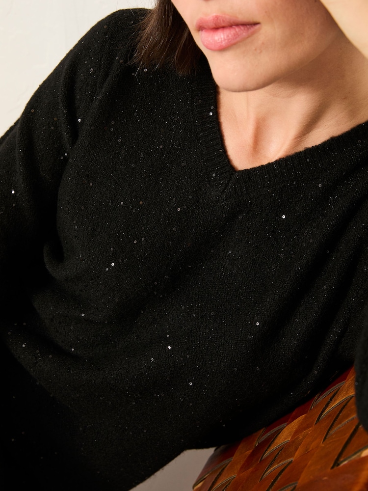 Fat Face - Black - Black Regular Sparkle Knit Midi Dress Fat Face - Black - Black Regular Sparkle Knit Midi Dress