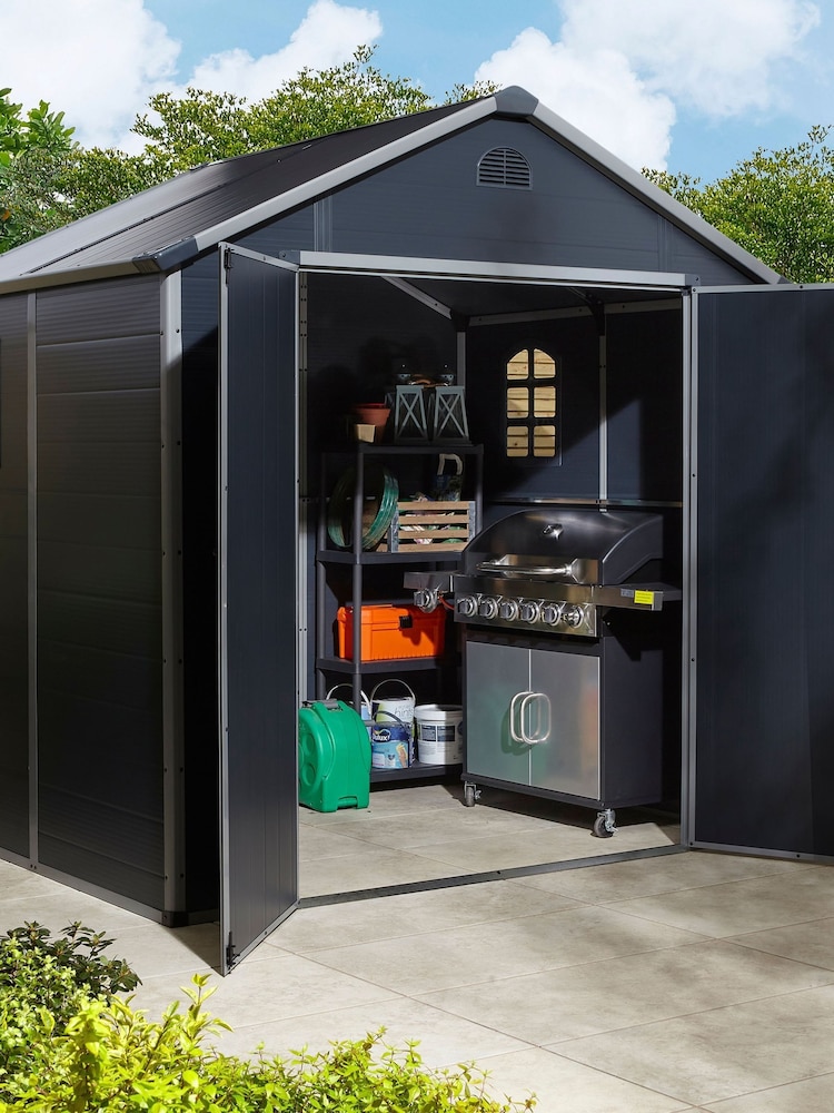 Rowlinson Dark Grey 8 x 6ft Airevale Plastic Garden Shed with Foundation Kit - Image 1 of 6