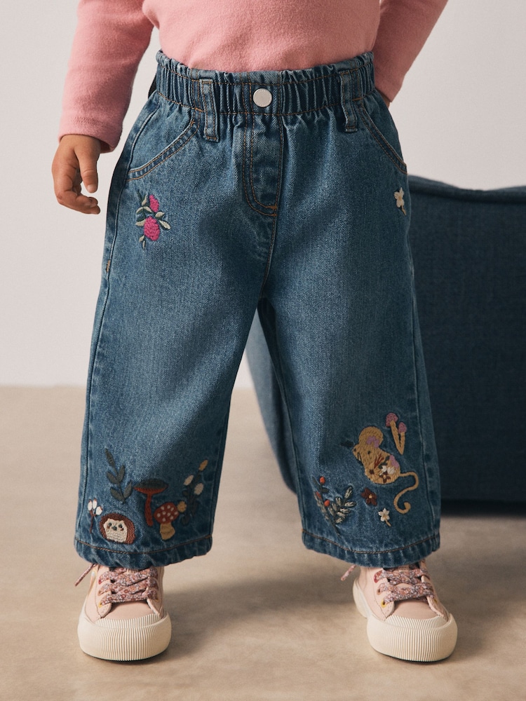Dark Blue Mouse Embroidered Jeans (3mths-7yrs) - Image 1 of 10