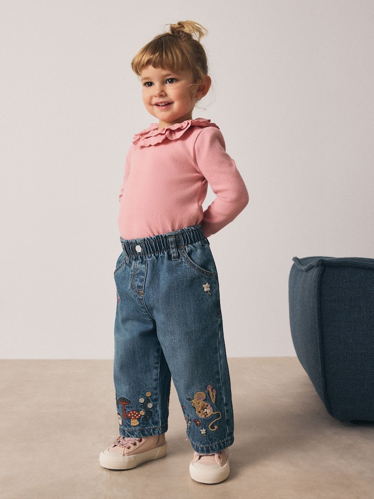 Dark Blue Mouse Embroidered Jeans (3mths-7yrs) - Image 2 of 10