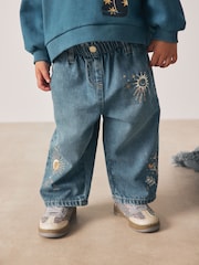 Mid Blue Embroidered Wide Leg Jeans (3mths-7yrs) - Image 1 of 5