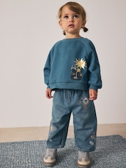 Mid Blue Embroidered Wide Leg Jeans (3mths-7yrs) - Image 2 of 5