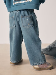 Mid Blue Embroidered Wide Leg Jeans (3mths-7yrs) - Image 3 of 5