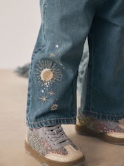 Mid Blue Embroidered Wide Leg Jeans (3mths-7yrs) - Image 4 of 5