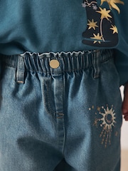 Mid Blue Embroidered Wide Leg Jeans (3mths-7yrs) - Image 5 of 5