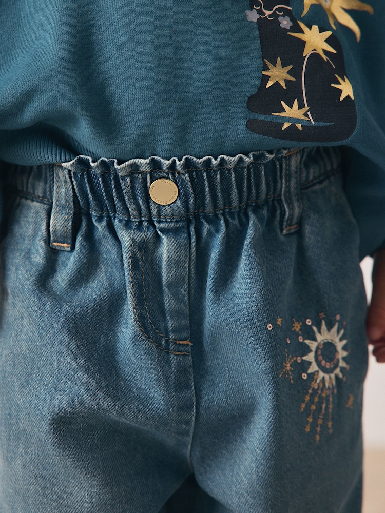 Mid Blue Embroidered Wide Leg Jeans (3mths-7yrs) - Image 5 of 5