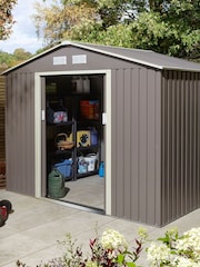 Rowlinson Light Grey Trentvale 8 x 6ft Metal Garden Apex Shed with Assembly - Image 1 of 6